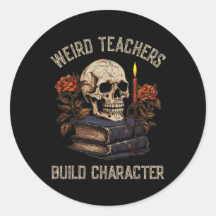 Skeleton Buch Blumenschädel Halloween Lehrerin Fra Runder Aufkleber