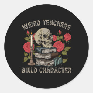 Skeleton Buch Blumenschädel Halloween Lehrersprech Runder Aufkleber