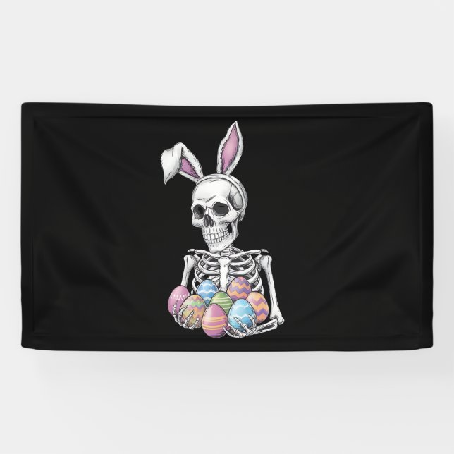 Skeleton Bunny Holding Ostereier Funny Rabbit Banner (Horizontal)