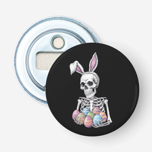 Skeleton Bunny Holding Ostereier Funny Rabbit Flaschenöffner (Vorderseite)