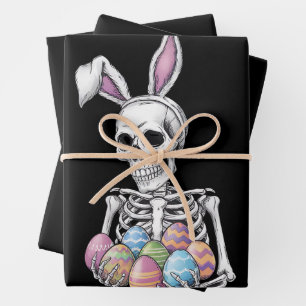 Skeleton Bunny Holding Ostereier Funny Rabbit Geschenkpapier Set