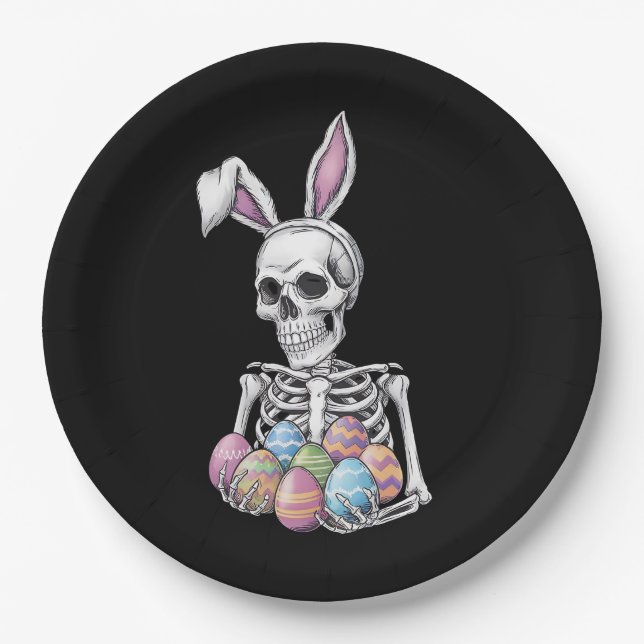 Skeleton Bunny Holding Ostereier Funny Rabbit Pappteller (Vorderseite)
