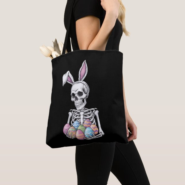 Skeleton Bunny Holding Ostereier Funny Rabbit Tasche (Von Nahem)