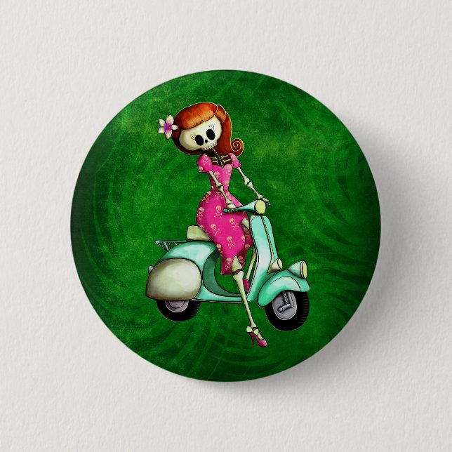 Skeleton Button herauf Mädchen auf Roller (Vorderseite)