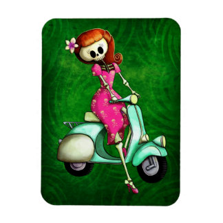 Skeleton Button Up Girl on Scooter Magnet