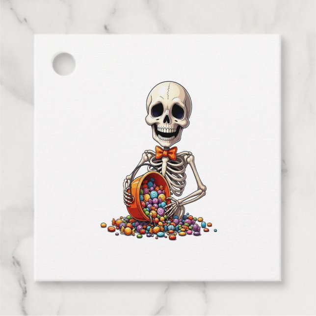 Skeleton Candy Bowl Halloween Geschenkanhänger (Vorderseite)