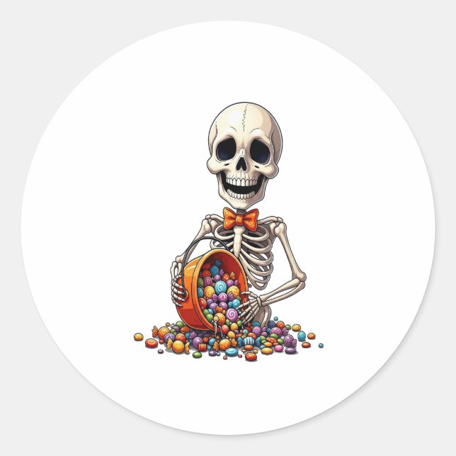 Skeleton Candy Bowl Halloween Runder Aufkleber (Vorderseite)