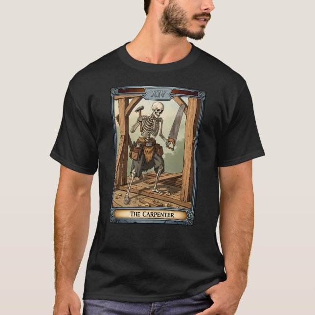 Skeleton Carpenter Tarot Card Sonniges Halloween T-Shirt (Vorderseite)