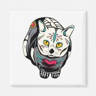 Skeleton Cat Geschenk für Dia de Muertos Skull Li Magnet