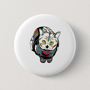 Skeleton Cat Geschenk für Dia de Muertos Skull Lie Button