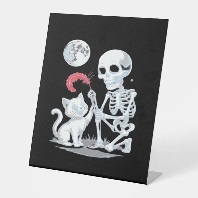 Skeleton Cat Halloween Funny Cute Spooky Essential Sockelschild (Vorderseite)