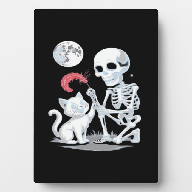 Skeleton Cat Halloween Funny Niedlich Spooky Essen Fotoplatte (Vorderseite)