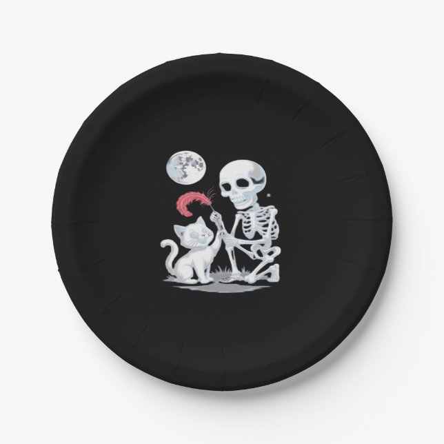 Skeleton Cat Halloween Funny Niedlich Spooky Essen Pappteller (Vorderseite)