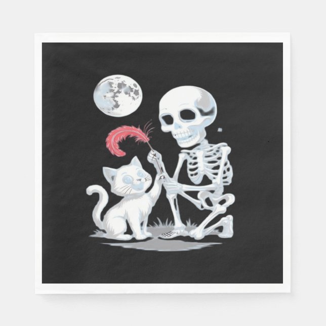 Skeleton Cat Halloween Funny Niedlich Spooky Essen Serviette (Vorderseite)