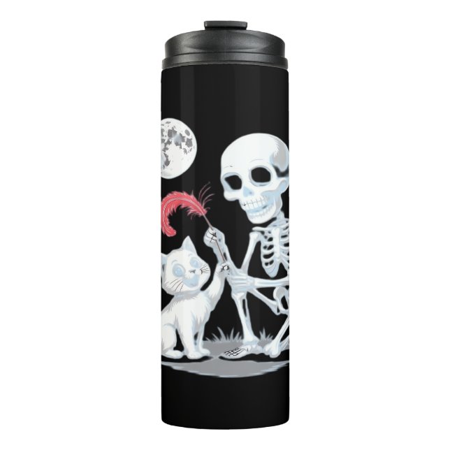 Skeleton Cat Halloween Funny Niedlich Spooky Essen Thermosbecher (Vorderseite)