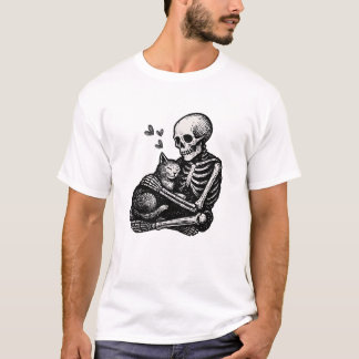 Skeleton Cat Liebe Gotische Kunst T-Shirt