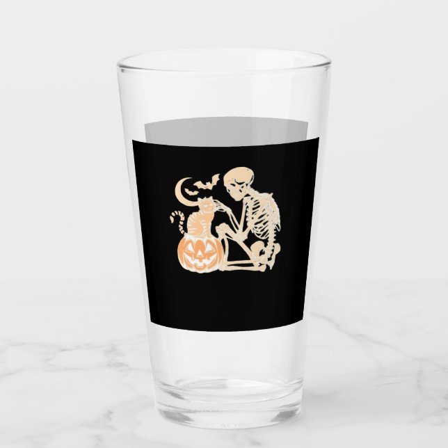 Skeleton Cat Skull kitty Cute Halloween Design Cla Glas (Vorderseite)