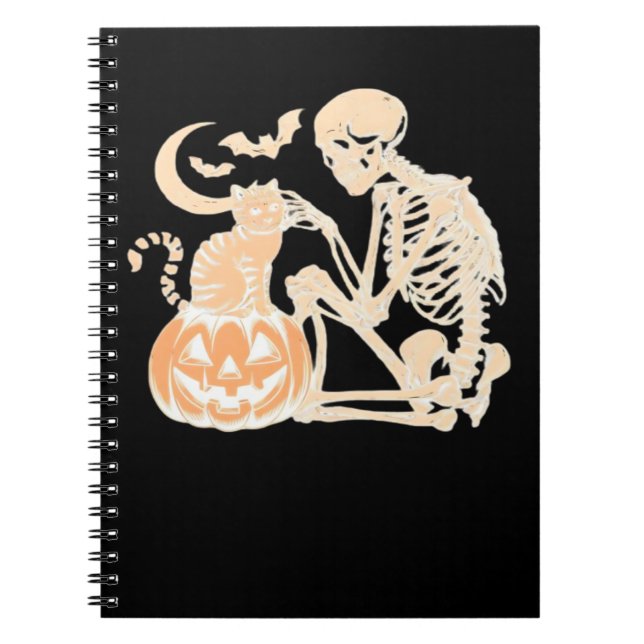 Skeleton Cat Skull kitty Cute Halloween Design Cla Notizblock (Vorderseite)