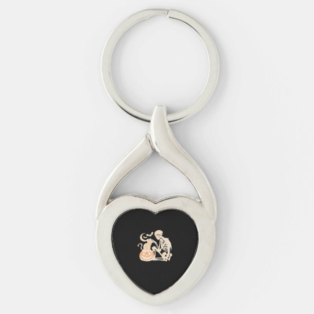 Skeleton Cat Skull kitty Cute Halloween Design Cla Schlüsselanhänger (Vorderseite)