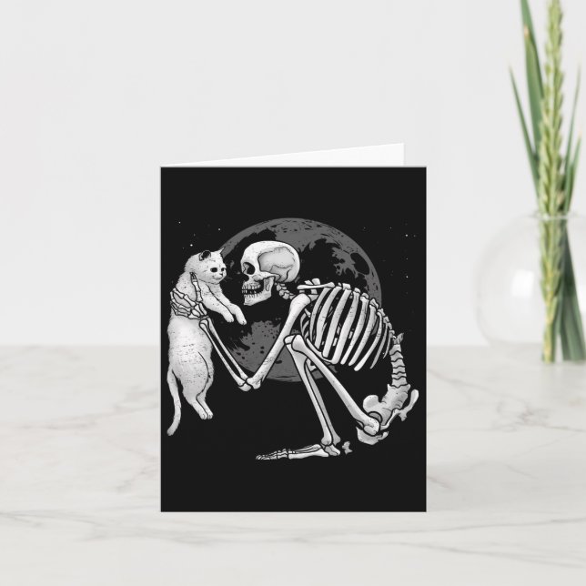 Skeleton Cat Skull Kitty Niedlich Ghost Halloween  Karte (Vorderseite)