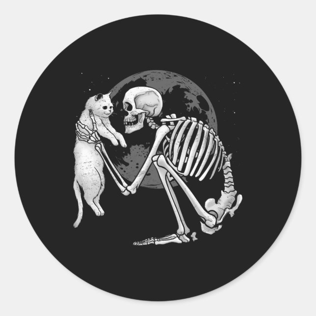 Skeleton Cat Skull Kitty Niedlich Ghost Halloween  Runder Aufkleber (Vorderseite)