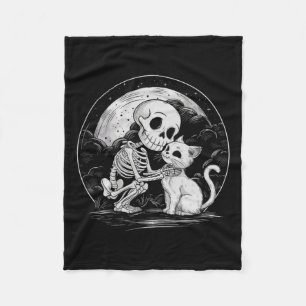 Skeleton Cat Skull Kitty Niedlich Goth Halloween C Fleecedecke
