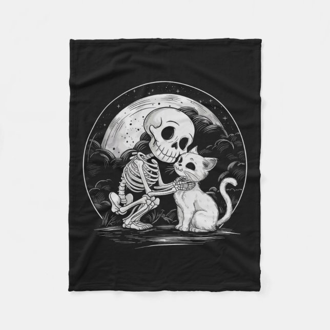 Skeleton Cat Skull Kitty Niedlich Goth Halloween C Fleecedecke (Vorderseite)