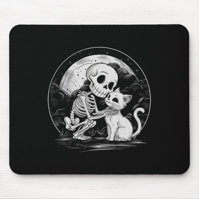 Skeleton Cat Skull Kitty Niedlich Goth Halloween C Mousepad (Vorne)