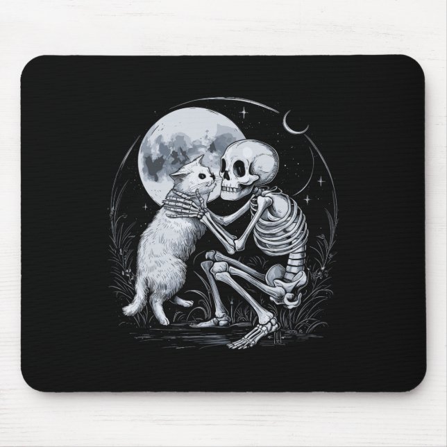 Skeleton Cat Skull Kitty Niedlich Goth Halloween C Mousepad (Vorne)
