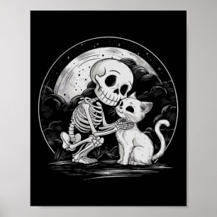 Skeleton Cat Skull Kitty Niedlich Goth Halloween C Poster