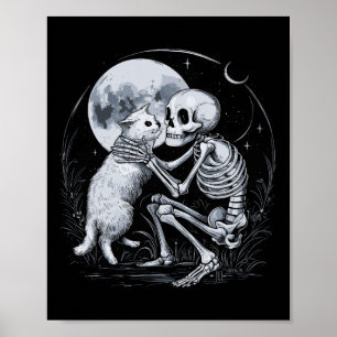 Skeleton Cat Skull Kitty Niedlich Goth Halloween C Poster