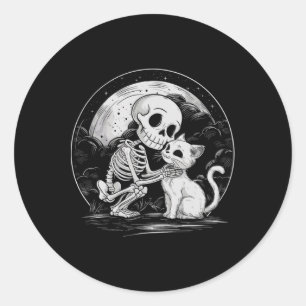 Skeleton Cat Skull Kitty Niedlich Goth Halloween C Runder Aufkleber