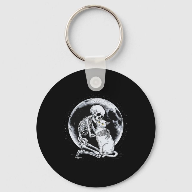 Skeleton Cat Skull Kitty Niedlich Goth Halloween C Schlüsselanhänger (Vorderseite)