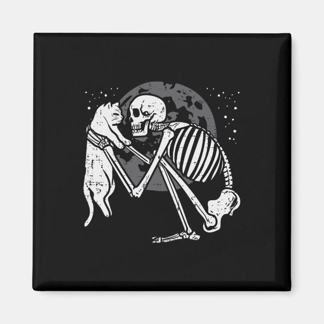 Skeleton Cat Skull Kitty Niedlich Goth Halloween M Magnet (Vorne)