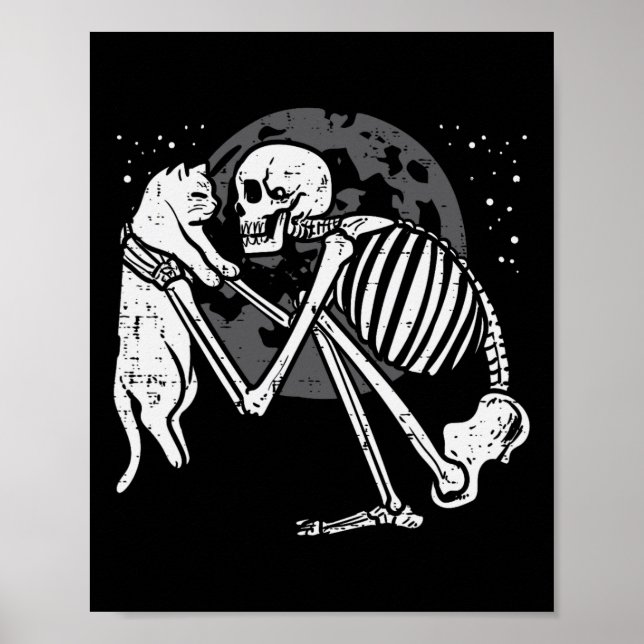 Skeleton Cat Skull Kitty Niedlich Goth Halloween M Poster (Vorne)