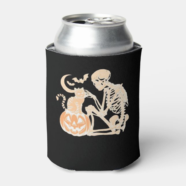 Skeleton Cat Skull Kitty Niedlich Halloween Design Dosenkühler (Kanne Vorderseite)