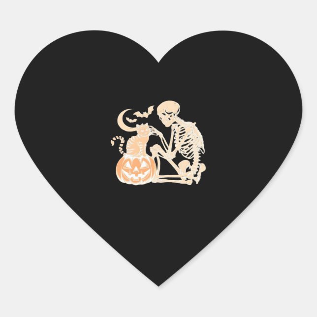 Skeleton Cat Skull Kitty Niedlich Halloween Design Herz-Aufkleber (Vorderseite)