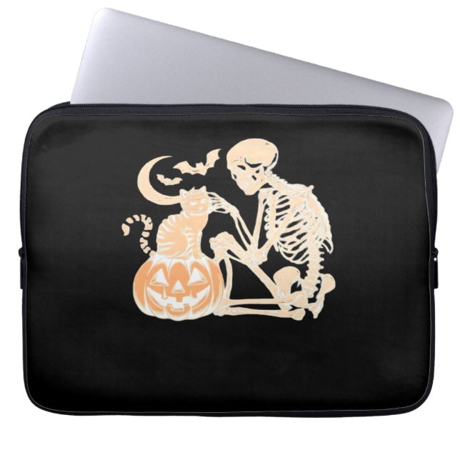 Skeleton Cat Skull Kitty Niedlich Halloween Design Laptopschutzhülle (Vorderseite)
