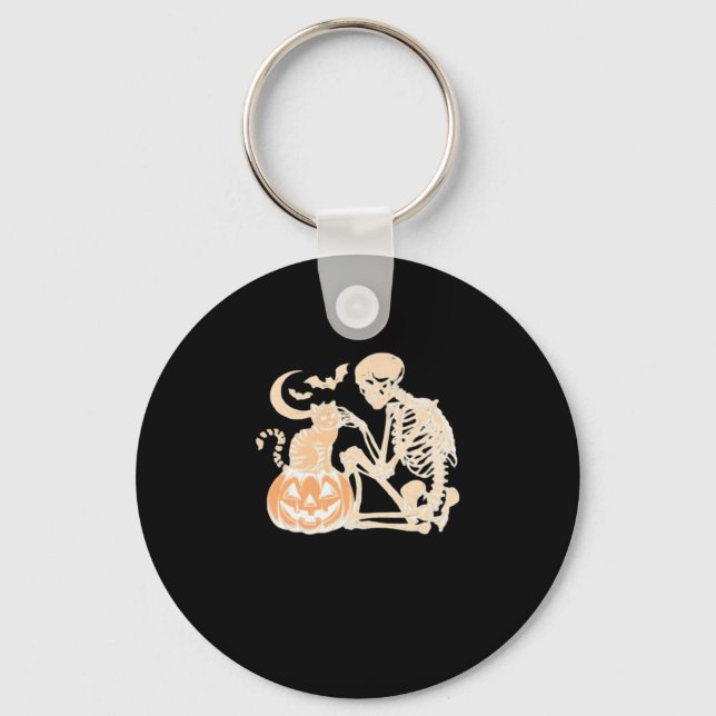 Skeleton Cat Skull Kitty Niedlich Halloween Design Schlüsselanhänger (Vorderseite)