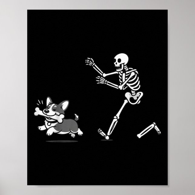 Skeleton Chasing Corgi Halloween Vibe Corgi Dog Lo Poster (Vorne)