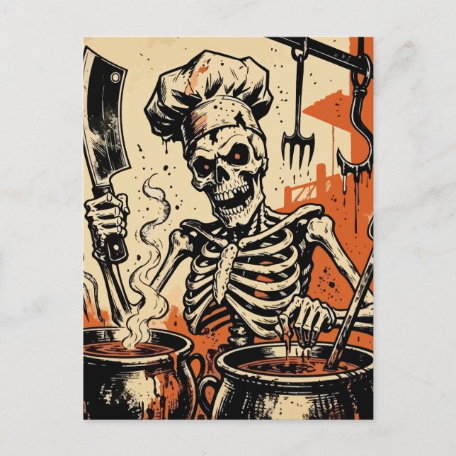 Skeleton Chef Feiertagspostkarte (Vorderseite)