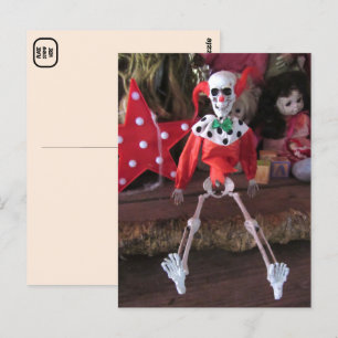 Skeleton Clown Doll Halloween Postkarte