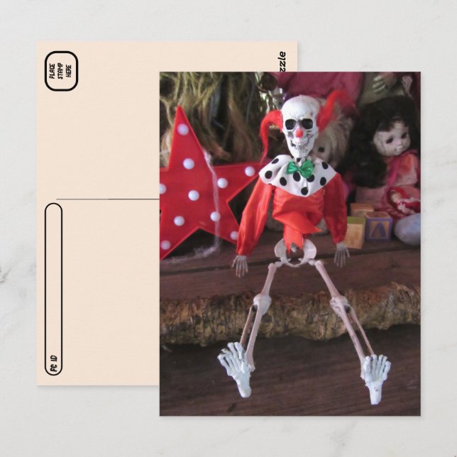 Skeleton Clown Doll Halloween Postkarte (Vorne/Hinten)