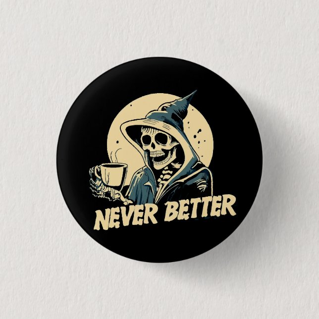 Skeleton Coffee Halloween Button (Vorderseite)