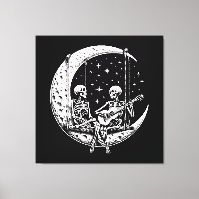 Skeleton Couple Moon Guitar Leinwanddruck (Vorderseite)