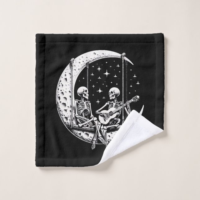 Skeleton Couple Moon Guitar Waschlappen (Waschlappen)