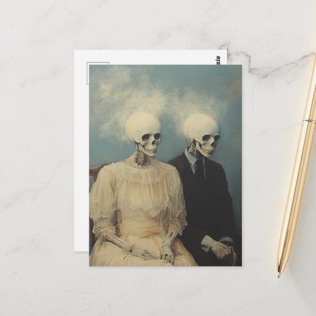 Skeleton Couple Portrait Postkarte (Vorderseite/Rückseite Beispiel)