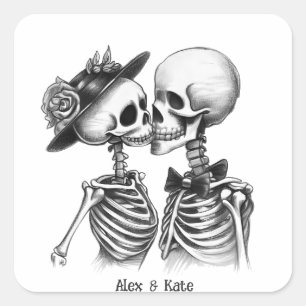 Skeleton Couple Quadratischer Aufkleber