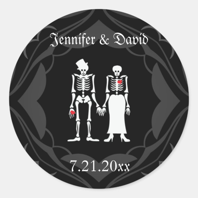 Skeleton Couple Save the Date Aufkleber Etiketten (Vorderseite)