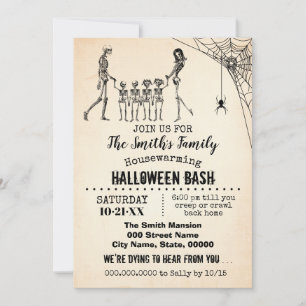 Skeleton Couple w 4 kids Halloween Housewarming Einladung